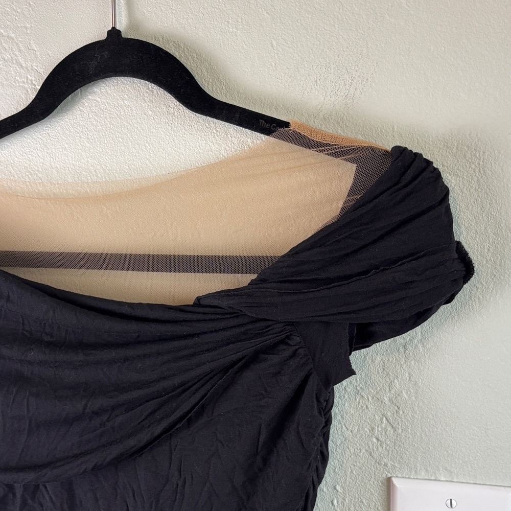 Bailey 44 Black Knit Off Shoulder Ruched Goddess Mini Dress Bodycon M - Picture 2 of 6